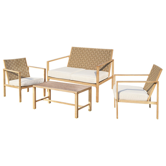4 Pieces Patio Furniture Set-Garden dining sofa set 1B-Wood Grain