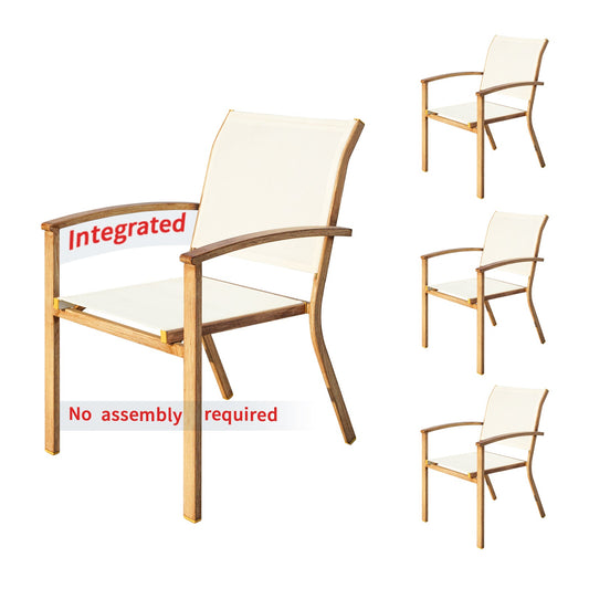 Set of 4 Stackable Outdoor Patio Chairs-2D-Wood Grain - NADADI